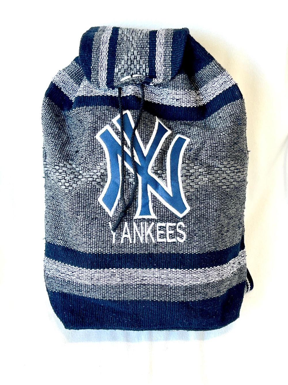Vintage New York Yankees Woven Baja Mexican Blanket Backpack Rucksack Bag